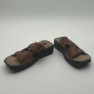 Vtg 90s Y2K Frye Aztec Leather Wedge Platform Slide Sandals Womens Size 6.5 M